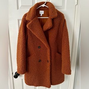 Women’s Nine West Double Breasted Teddy Coat, size M, nutmeg coffee